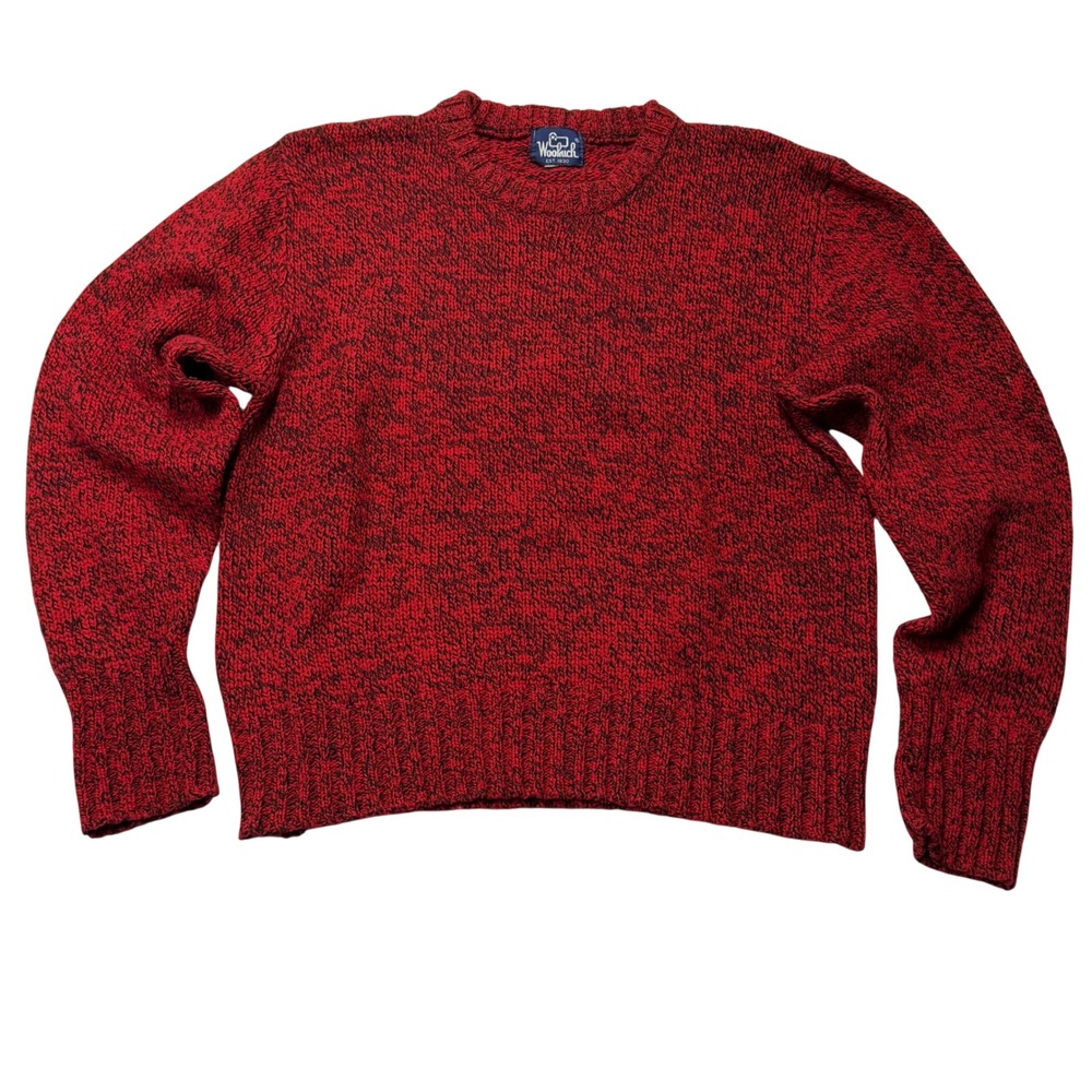 Woolrich Vintage Sweater Mens Large Red Black Marled Knit Crewneck Pullover